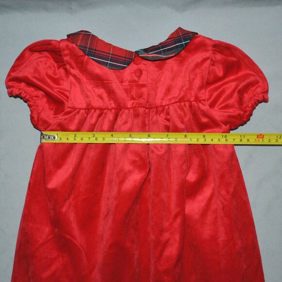 Max Studio Kids Dress Size 24 Months Red Velour Holiday Dress w/ Plaid Collar - Picture 8 of 9